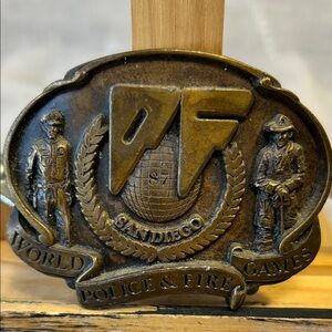 Vintage collectable World Police and Fire Games belt buckle made in USA